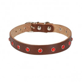 XXL Gerçek Deri Taşlı Boyun Tasması Kahverengi 1.5x27-33 Cm | Kedi Boyun Tasması