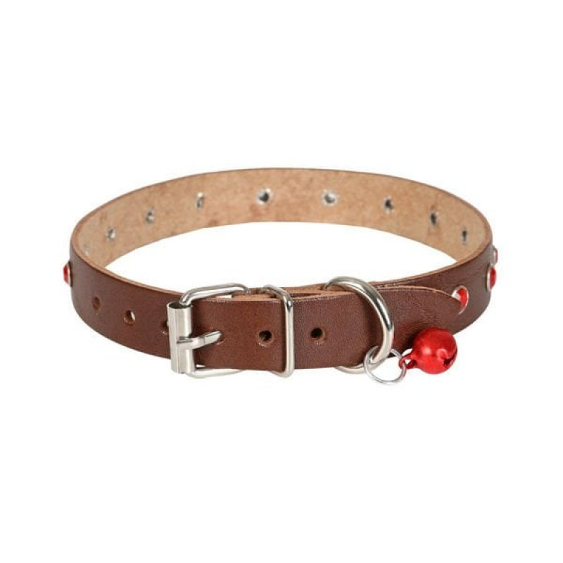 Cattie XXL Gerçek Deri Taşlı Boyun Tasması Kahverengi 1.5x27-33 Cm | Kedi Boyun Tasması