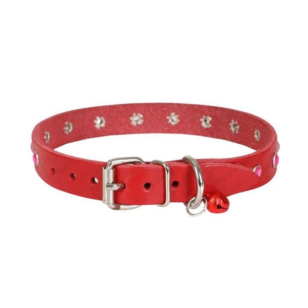 Cattie XXL Gerçek Deri Taşlı Boyun Tasması Kırmızı 1.5x27-33 Cm | Kedi Boyun Tasması