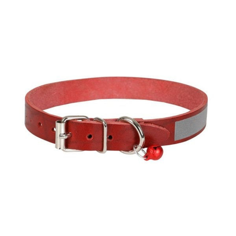 Cattie XXL Reflektörlü Deri Boyun Tasması Kırmızı 1.5x29-33 Cm | Kedi Boyun Tasması