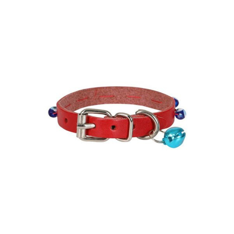 Cattie 16-20 Cm 1Mm Boncuklu Deri Küçük Irk Boyun Small Kırmızı | Kedi Boyun Tasması