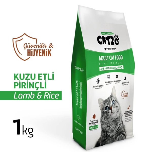 Catzo 1 Kg Premium Kuzu Etli Pirinçli Yetişkin | Yetişkin Kuru Kedi Maması