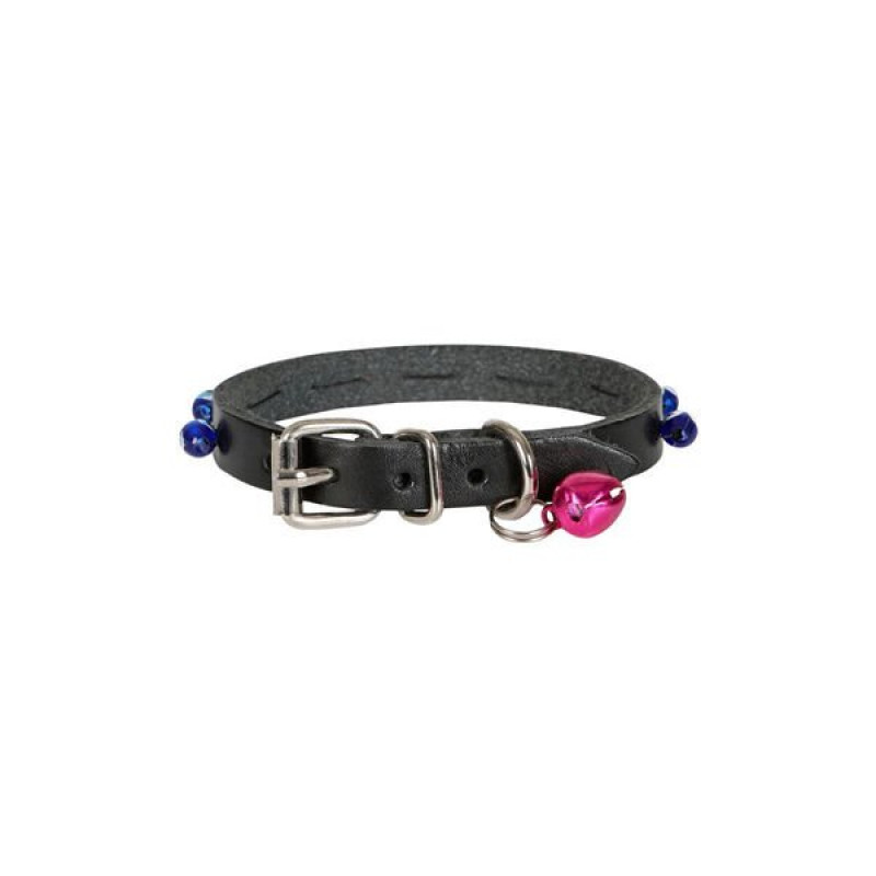 Cattie 20-23 Cm 1 mm Boncuklu Deri Küçük Irk Boyun Medium Siyah | Köpek Boyun Tasması