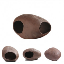 16 Cm Karides 2 Delikli Seramik Kaya Kahverengi | Akvaryum Dekor Fon