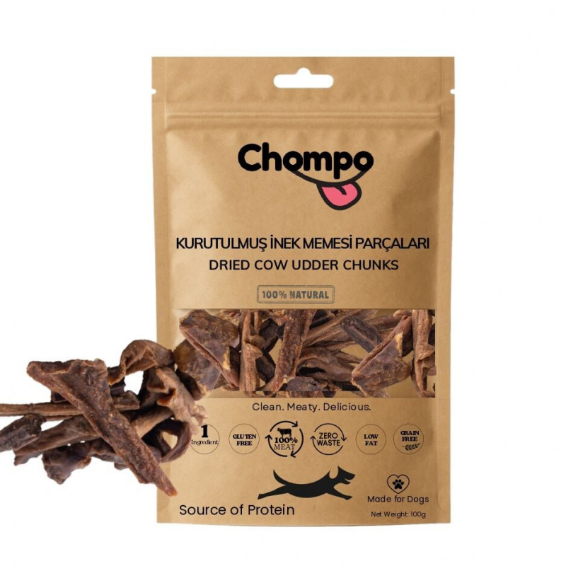 Chompo 100 Gr Kurutulmuş İnek Memesi Parçaları Köpek Ödül Maması 