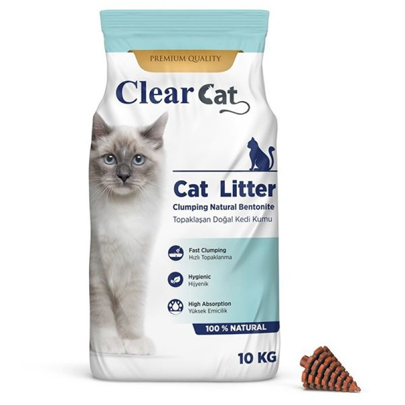 Clear Cat 10 Kg Kokusuz Topaklanan Doğal Bentonit Kedi Kumu İnce | Doğal Kedi Kumu Clear Cat 10 Kg Kokusuz Topaklanan Doğal Bentonit Kedi Kumu İnce | Doğal Kedi Kumu