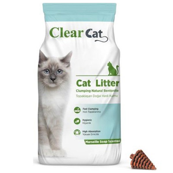 Clear Cat 10 Kg Sabunlu Topaklanan Doğal Bentonit Kedi Kumu İnce | Doğal Kedi Kumu