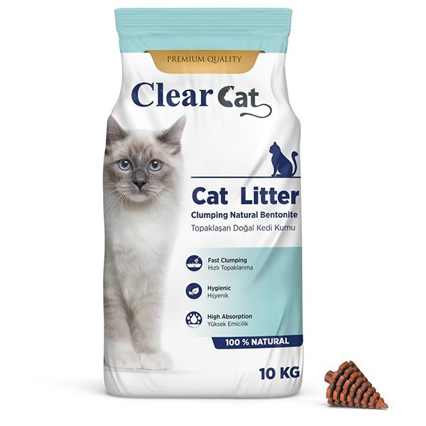 Clear Cat 5 Kg Kokusuz Topaklanan Doğal Bentonit Kedi Kumu İnce | Doğal Kedi Kumu