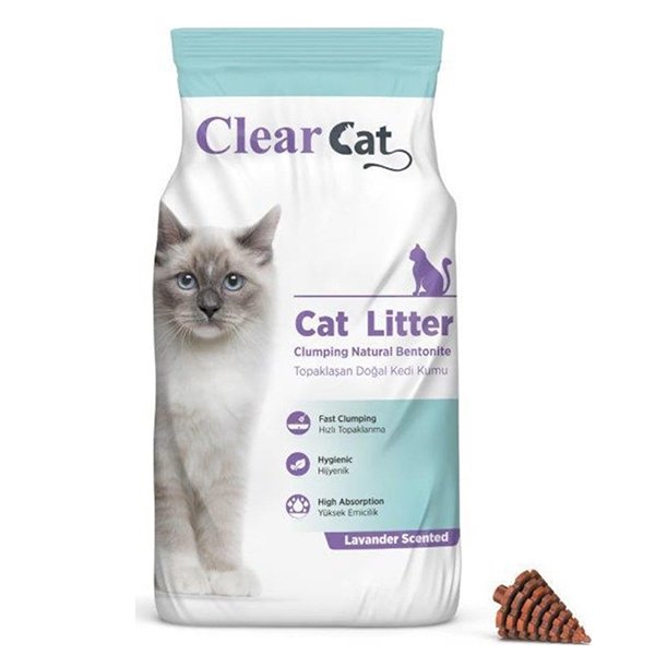 Clear Cat 5 Kg Lavantalı Topaklanan Doğal Bentonit Kedi Kumu İnce | Doğal Kedi Kumu