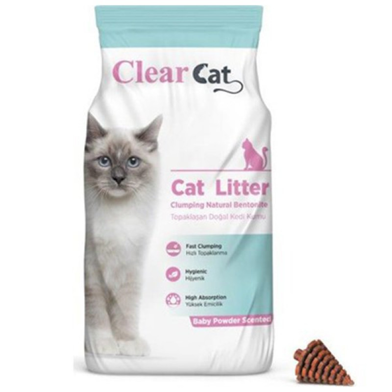 Clear Cat 5 Kg Pudralı Topaklanan Doğal Bentonit Kedi Kumu İnce | Doğal Kedi Kumu Clear Cat 5 Kg Pudralı Topaklanan Doğal Bentonit Kedi Kumu İnce | Doğal Kedi Kumu