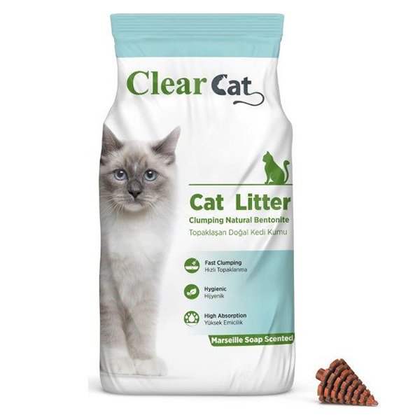 Clear Cat 5 Kg Sabunlu Topaklanan Doğal Bentonit Kedi Kumu İnce | Doğal Kedi Kumu