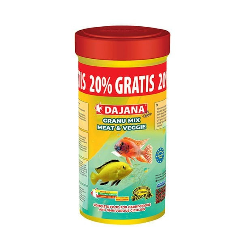 Dajana 150 Gr Granu Meat-Veggie Mix 250+50 Ml | Tatlı Su Akvaryumu Yemi Dajana 150 Gr Granu Meat-Veggie Mix 250+50 Ml | Tatlı Su Akvaryumu Yemi