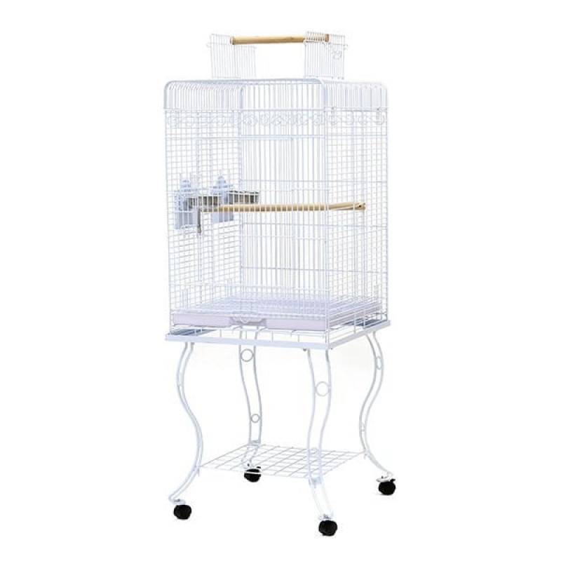 Dayang Ayaklı Ferforje Papağan Kafesi Beyaz 54x54x134 Cm