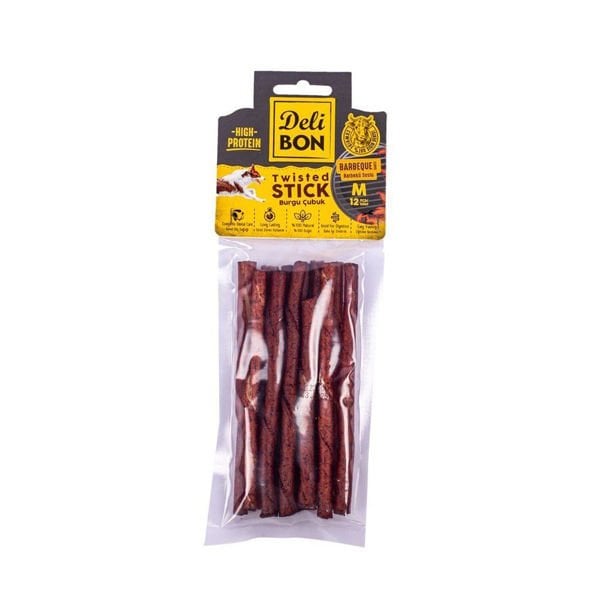 Delibon 12'li M Barbekü Soslu Burgu Çubuk | Köpek Kemik Ödül Maması