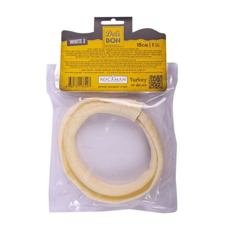 Delibon 15 Cm Sığır Derisi Halka Beyaz | Kurutulmuş Köpek Ödül Maması