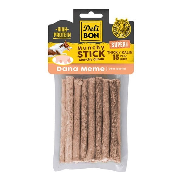 Delibon 15'li Super Munchy Kalın Çubuk Dana Meme | Köpek Atıştırmalık Ödül Maması