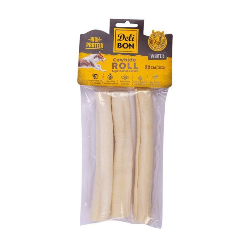 Delibon 3'lü White Sığır Derisi Dürüm 22 Cm | Köpek Kemik Ödül Maması Delibon 3'lü White Sığır Derisi Dürüm 22 Cm | Köpek Kemik Ödül Maması