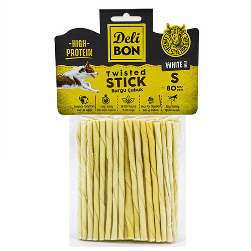 Delibon 80'li İnce Boy Deri Burgu Çubuk Beyaz | Köpek Atıştırmalık Ödül Maması Delibon 80'li İnce Boy Deri Burgu Çubuk Beyaz | Köpek Atıştırmalık Ödül Maması