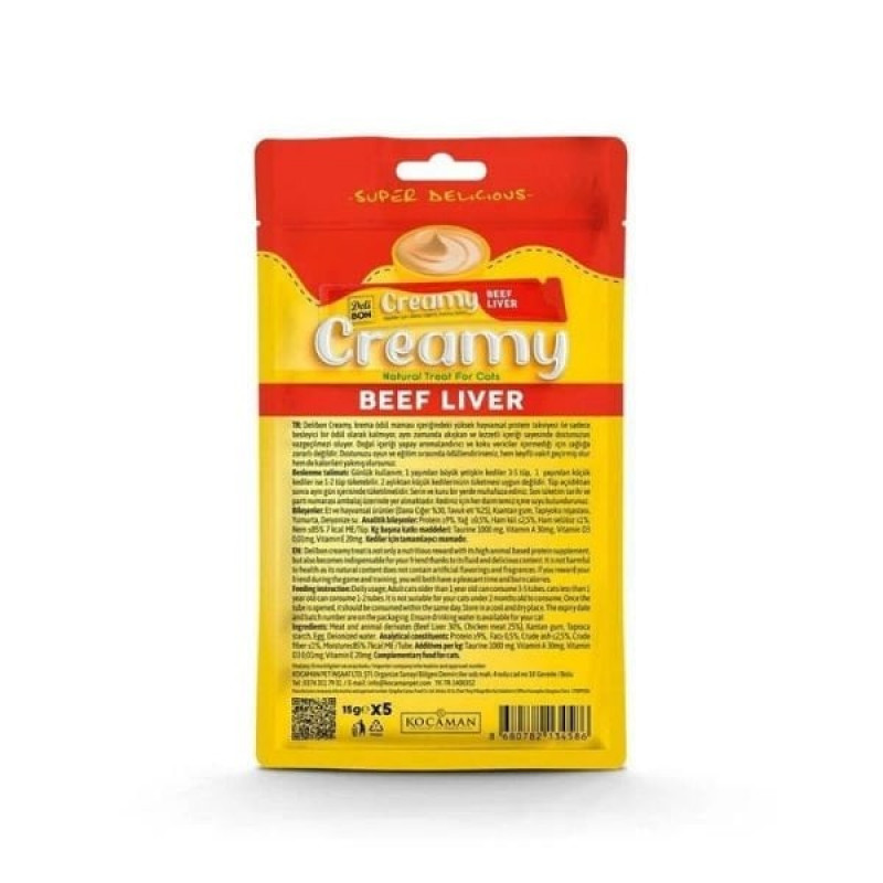 Delibon Creamy Dana Ciğerli Sıvı Kedi Ödül Maması 5x15 Gr | Yetişkin Kedi Maması