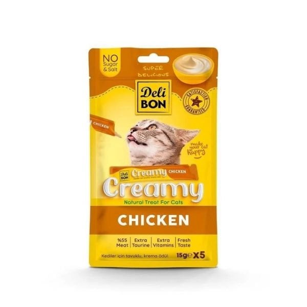 Delibon Creamy Tavuklu Sıvı Kedi Ödül Maması 5x15 Gr | Yetişkin Kedi Maması
