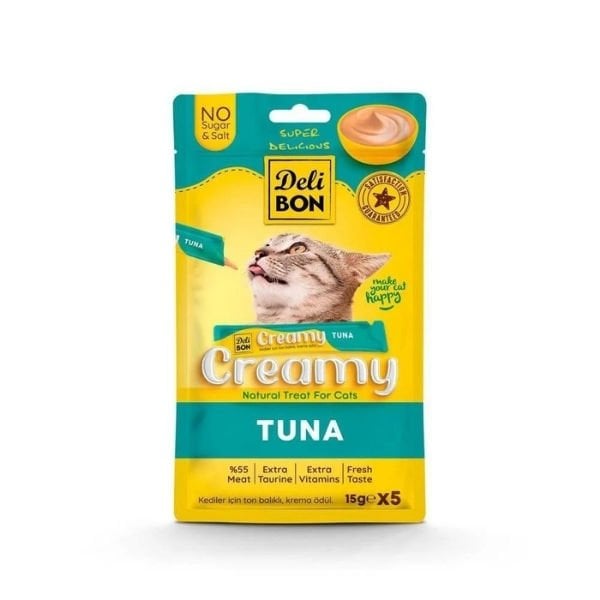 Delibon Creamy Ton Balıklı Sıvı Kedi Ödül Maması 5x15 Gr | Yetişkin Kedi Maması