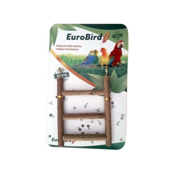 Euro Bird 3 Basamaklı Doğal Ahşap Merdiven | Kuş Salıncağı