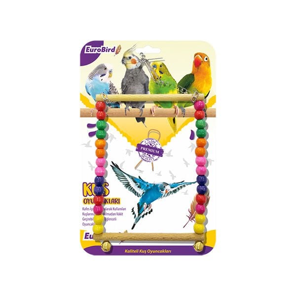 Euro Bird Boncuklu Kare Salıncak Renkli | Kuş Salıncağı