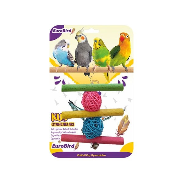Euro Bird Üçlü Tahta Merdiven Hasır Toplu Oyuncak Renkli | Kuş Salıncağı
