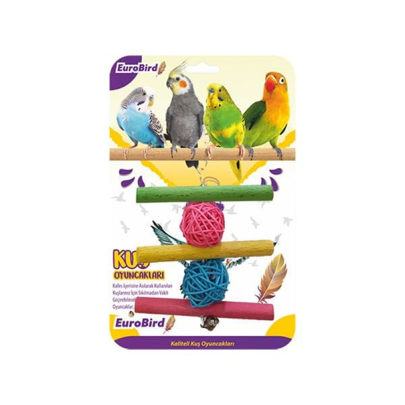 Euro Bird Üçlü Tahta Merdiven Hasır Toplu Oyuncak Renkli | Kuş Salıncağı Euro Bird Üçlü Tahta Merdiven Hasır Toplu Oyuncak Renkli | Kuş Salıncağı