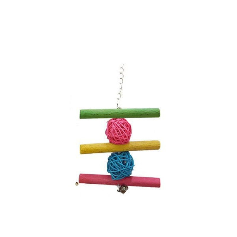 Euro Bird Üçlü Tahta Merdiven Hasır Toplu Oyuncak Renkli | Kuş Salıncağı
