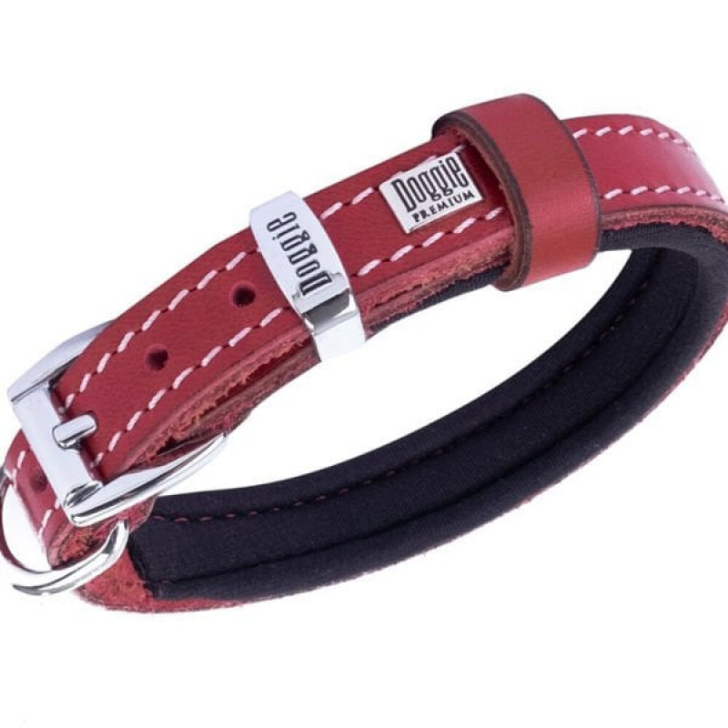 Doggie 1,5x20-25cm Konfor Deri Sade Boyun Tasması Red | Köpek Boyun Tasması