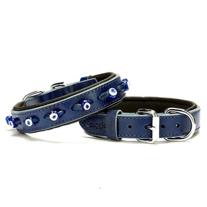 Doggie 2.5x45 Cm Comfort Deri Nazar Boncuklu Boyun Tasması Medium Mavi | Köpek Boyun Tasması Doggie 2.5x45 Cm Comfort Deri Nazar Boncuklu Boyun Tasması Medium Mavi | Köpek Boyun Tasması