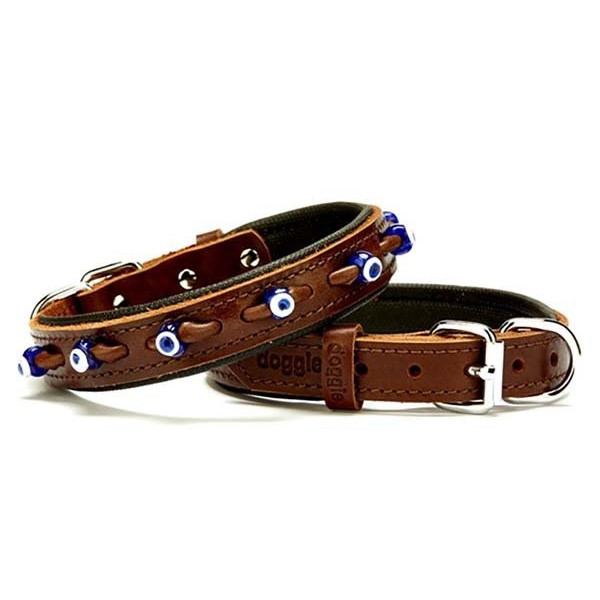 Doggie 2x35 Cm Comfort Deri Nazar Boncuklu Boyun Tasması Small Kahverengi | Köpek Boyun Tasması