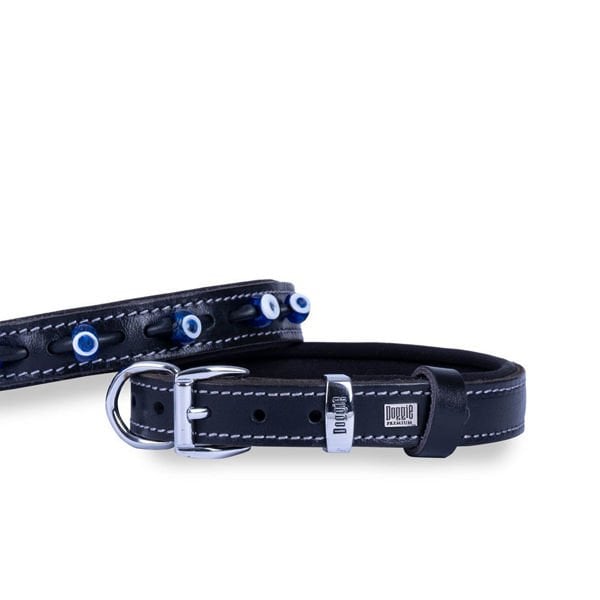 Doggie 2x35 Cm Comfort Deri Nazar Boncuklu Boyun Tasması Small Siyah | Köpek Boyun Tasması