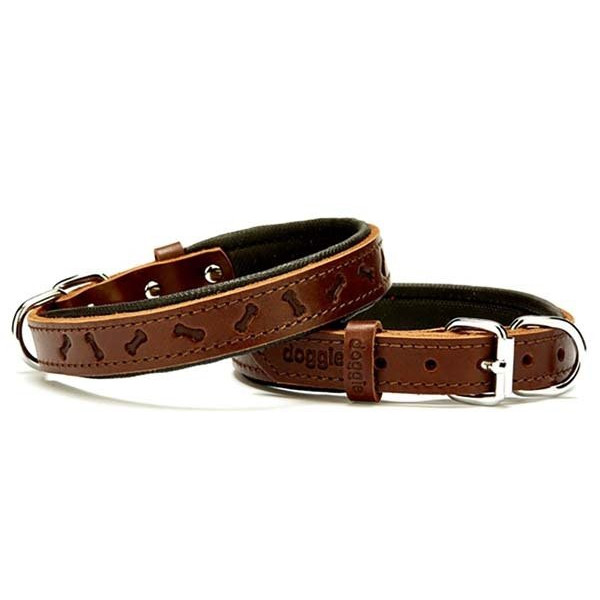 Doggie 2x40 Cm Comfort Deri Kemik Desenli Boyun Tasması Medium Kahverengi | Köpek Boyun Tasması