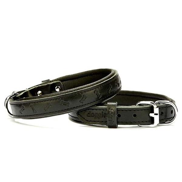 Doggie 2x40 Cm Comfort Deri Kemik Desenli Boyun Tasması Medium Siyah | Köpek Boyun Tasması