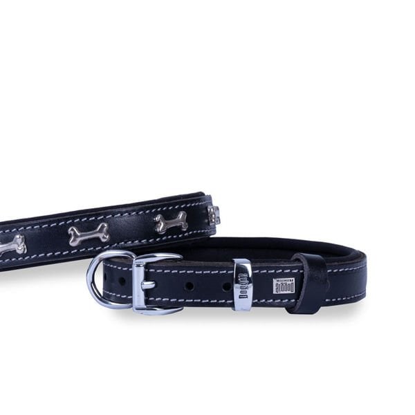 Doggie 2x40 Cm Comfort Deri Kemik Süslü Boyun Tasması Medium Siyah | Köpek Boyun Tasması