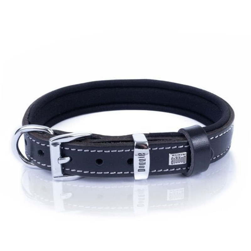 Doggie 2x40 Cm Comfort Deri Kemik Süslü Boyun Tasması Medium Siyah | Köpek Boyun Tasması