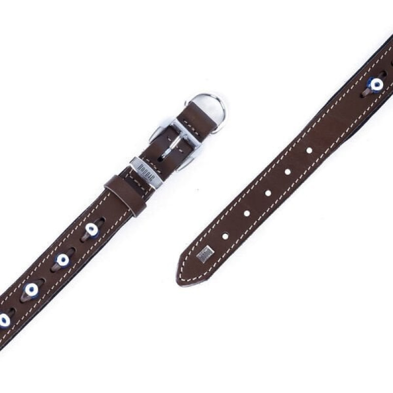 Doggie 2x40 Cm Comfort Deri Nazar Boncuklu Boyun Tasması Medium Kahverengi | Köpek Boyun Tasması