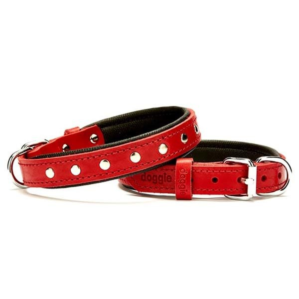Doggie 2x40 Cm Comfort Deri Rivetli Boyun Tasması Medium Kırmızı | Köpek Boyun Tasması