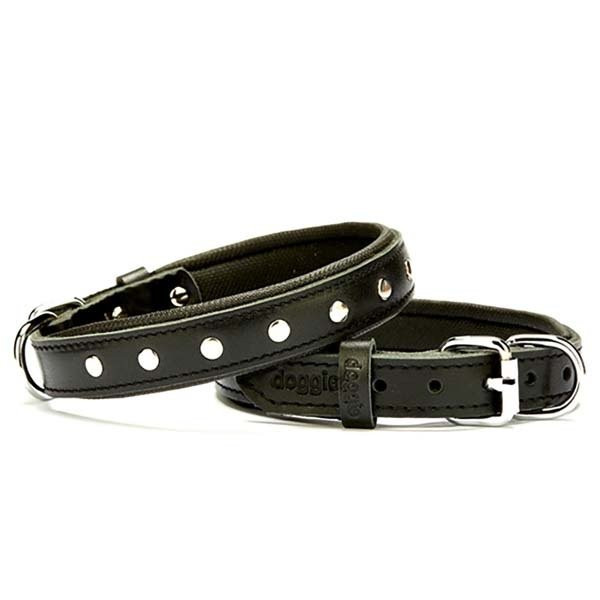 Doggie 2x40 Cm Comfort Deri Rivetli Boyun Tasması Medium Siyah | Köpek Boyun Tasması