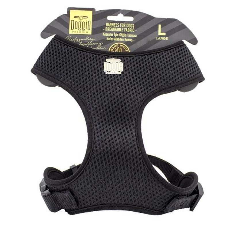 Doggie 2x45-55 Cm Dokuma Havalı Junior Göğüs Tasma Siyah | Köpek Göğüs Tasması