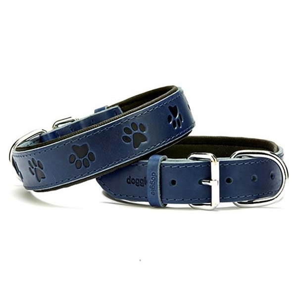 Doggie 3.5x55 Cm Comfort Deri Pati Desenli Boyun Tasması Medium Mavi | Köpek Boyun Tasması