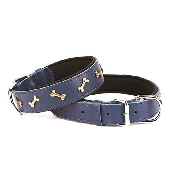 Doggie 3.5x60 Cm Comfort Deri Kemik Süslü Boyun Tasması Large Mavi | Köpek Boyun Tasması