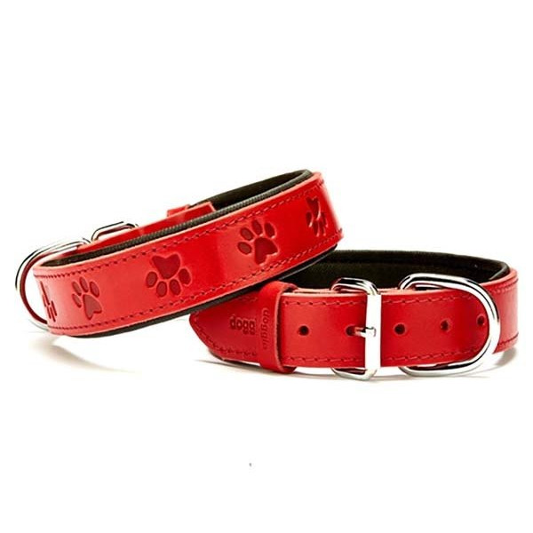 Doggie 3.5x60 Cm Comfort Deri Pati Desenli Boyun Tasması Large Kırmızı | Köpek Boyun Tasması