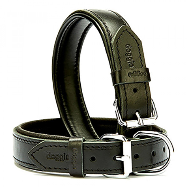 Doggie 3x42-50 Cm Yumuşak Pedli Firstclass Deri Boyun Tasma Siyah | Köpek Boyun Tasması