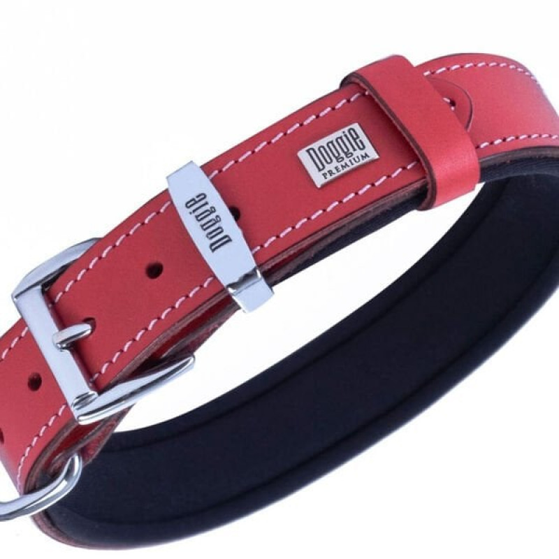 Doggie 3x42-50cm Konfor Deri Sade Boyun Tasması Red | Köpek Boyun Tasması