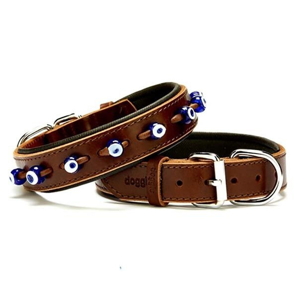 Doggie 3x50 Cm Comfort Deri Nazar Boncuklu Boyun Tasması Medium Kahverengi | Köpek Boyun Tasması