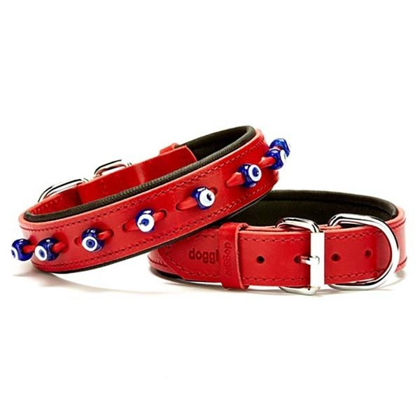 Doggie 3x50 Cm Comfort Deri Nazar Boncuklu Boyun Tasması Medium Kırmızı | Köpek Boyun Tasması