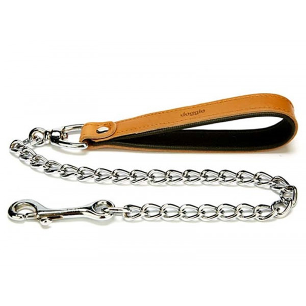 Doggie 4,5x80 Cm Konfor Deri Saplı Zincirli Gezdirme Camel | Köpek Gezdirme Tasması